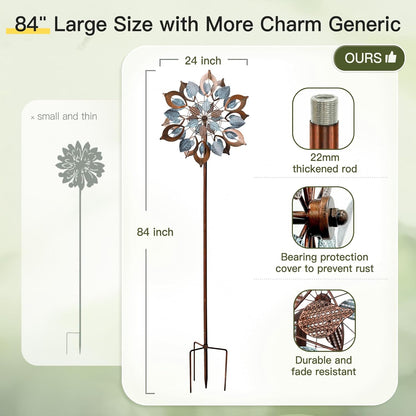 Wind Spinners Outdoor for Yard and Garden, Metal Large Wind Spinner & Sculptures 84 Inch, Garden Spinner Windmills for Yard Decor Gifts for Family Friends