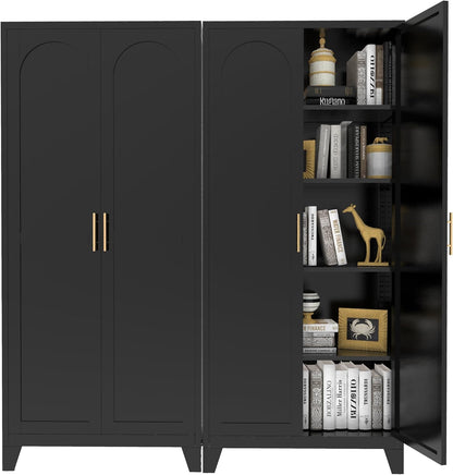 RYH Metal Pantry Cabinet with Doors & 3/4 Shelves, Kitchen Storage Cabinet, Large White Utility Cupboard for Kitchen, Dining Room, Office, Living Room (Black, 70.87" H×31.5" W×15.7" D)