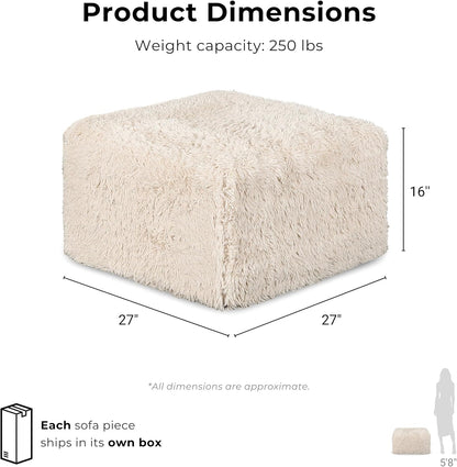 Furniture of America Havyn Modern Faux Fur 1-Seater Square Modular Foam Ottoman, Compressed Couch in a Box, No Assembly Required, for Living Room and Office, Olive Green