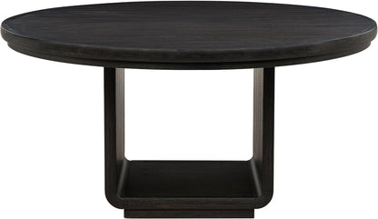 Coaster Home Furnishings - Leandro - Wood - Round Dining Table with Pedestal Base, Ash Veneer and Curved Edges - Dining Room & Kitchen - 60-Inch - Burnished Black - 115390