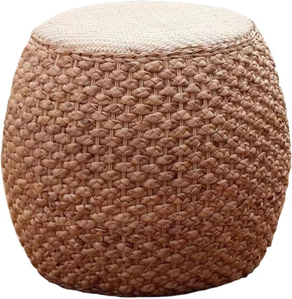 Round Ottoman Natural Seagrass Braided Poof Hand Weaving Round Ottomans Boho Footrest Stool for Home Living Room Bedroom Patio(37cm/14.5in)