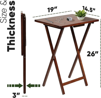 PJ Wood - 5-Piece Wooden Folding TV Tray Table Set - Honey Oak Snack Tables | Rubberwood Construction, 19.09 x 14.57 x 26 in, Folds To 3 in Thick, 40 lb Capacity, No Assembly Required