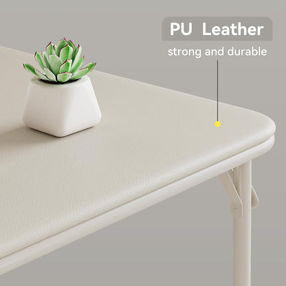 33.6'' Folding Square Card Table, Portable Card Table with Folding Legs & PU Leather Surface, Lightweight Foldable Puzzle Tables for Dining Room, Living Room, Office, Camping, Beige(Table Only)