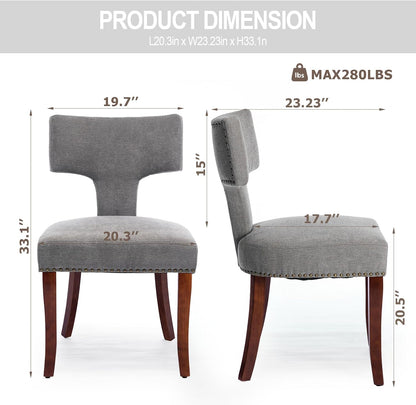 Dining Chair Set of 2 Linen Fabric Curved Backrest Farmhouse Mid Century Accent Upholstered Kitchen Chairs with Wood Legs and Foot Pad for Dining Room/Living Room/Restaurant,Grey