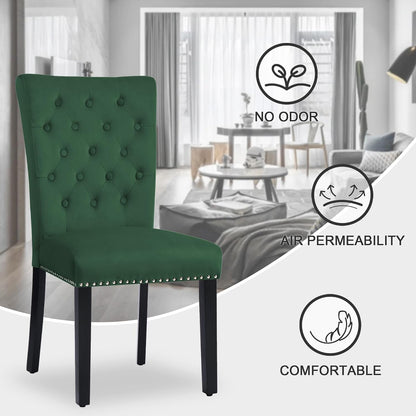 adochr Velvet Dining Chairs Set of 2, Parsons Kitchen Chair, Green | Wooden Legs & Nailed Trim, Upholstered Dining Room Chairs 350 LBS Capacity