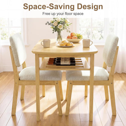 Giantex Dining Table Set for 2, Space Saving Kitchen Table and Chairs Set w/Rubber Wood Frame, Storage Rack, Padded Seats & Backrests, Dinette Set for Small Space, Apartment, Dining Room, Natural