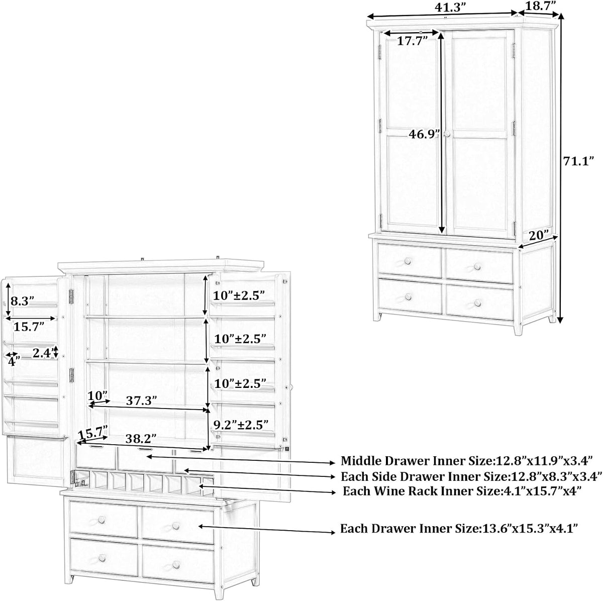 Mirightone 71'' Kitchen Pantry Storage Cabinet, Freestanding Cupboard with 7 Drawers and 3 Adjustable Shelves, Hutch Bar Cabinet with 8 Door Shelves for Kitchen, Living Room, Dining Room, White