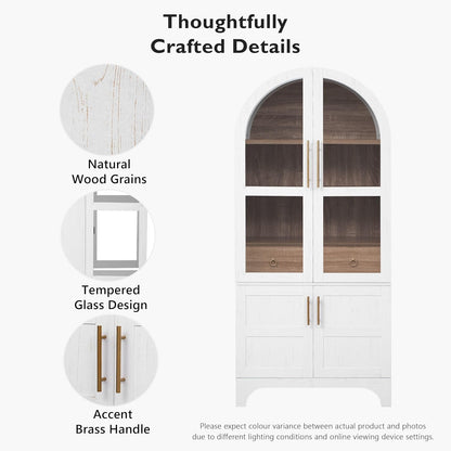 Arched Pantry Cabinet with Adjustable Shelves, Kitchen Storage Cabinet with Arched Door & Hidden Drawer, Tall Narrow Farmhouse Pantry for Small Spaces (White)