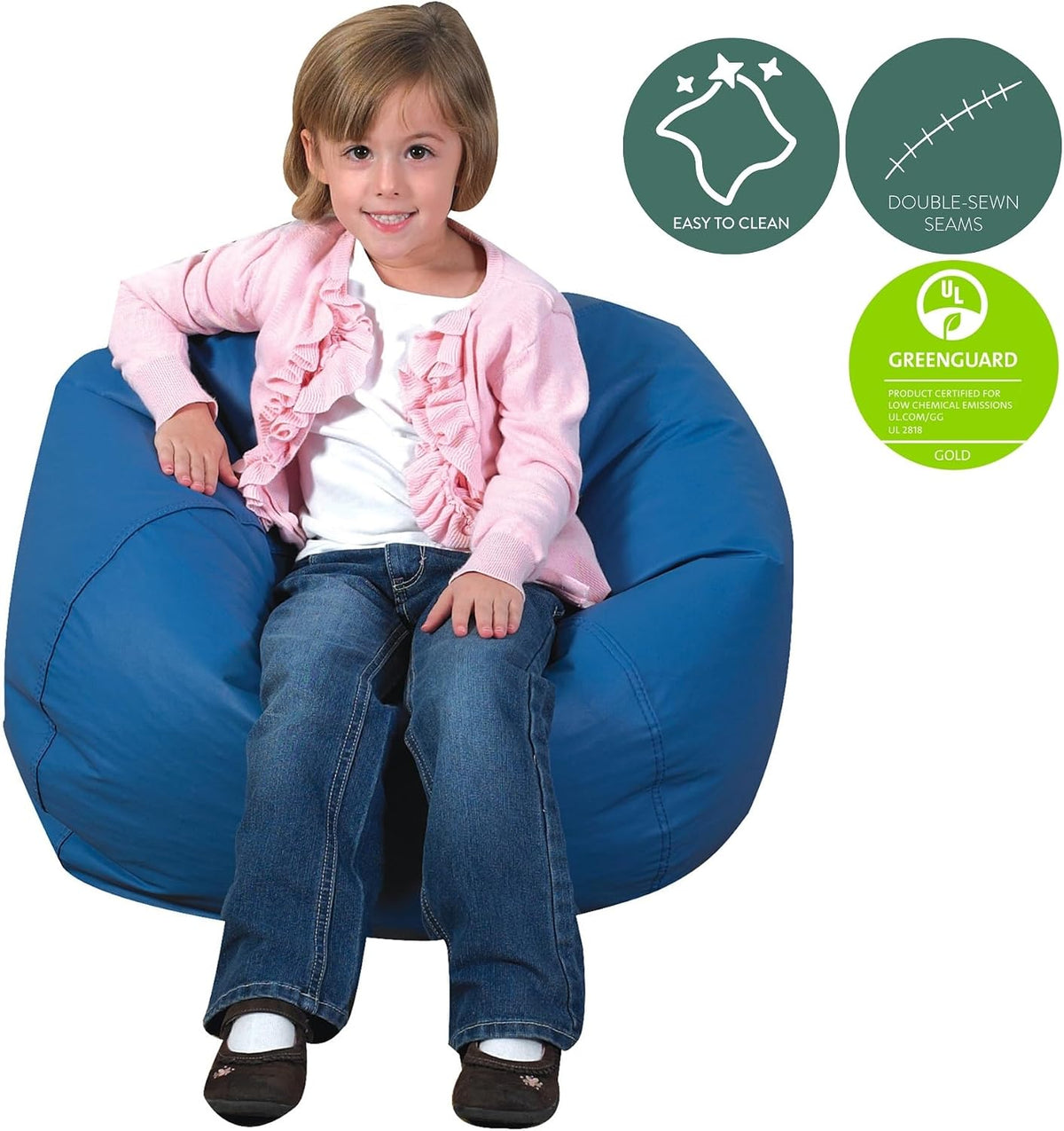 Children's Factory 26" Kids Bean Bag Chairs, Flexible Seating Classroom Furniture, Beanbag Ideal for Boy/Girl Toddler Daycare or Playroom, Deep Water (CF610-035)