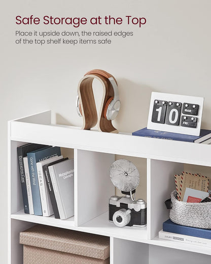 VASAGLE Bookcase, Bookshelf, Freestanding Storage Unit, 8 Open Compartments, Used Horizontally, Vertically, Upside Down, 11 x 35.4 x 39.4 Inches, for Living Room, Study, Office, Cloud White ULBC55WT