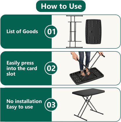 Folding Table 30 Inch -2Pack, Small Desk Adjustable Height TV Tray for Laptop, Couch, Camping - Heavy Duty Utility Foldable Table for Small Spaces, No Assembly Required, Black Granite