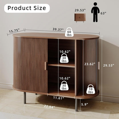 Buffet Sideboard Cabinet with Fluted Sliding Door, 40" Storage Console Table with Adjustable Shelf for Kitchen, Entryway, or Living Room, Modern Accent Coffee Bar, Walnut