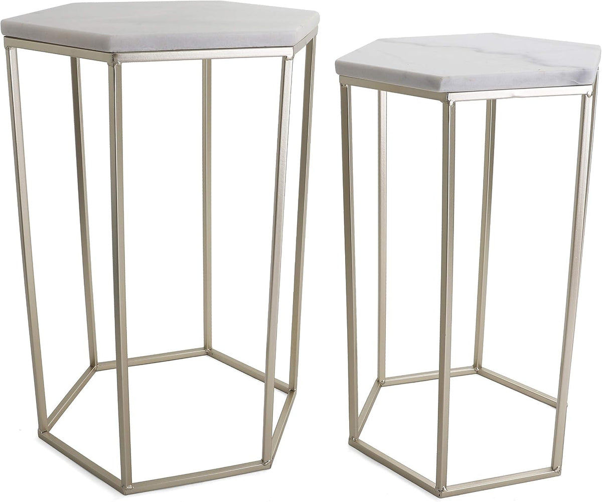 Nested Metal Side Tables - Set of 2 for Living Room & Bedroom (Gold)