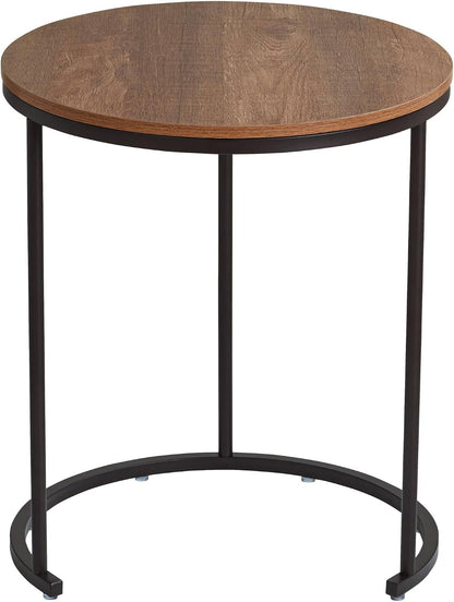 Studio 55D Santa Maria Modern Industrial Set of 2 Small Walnut Round Circle Oval Nesting Wood Black Metal Frame Accent Coffee Couch Side End Tables Living Room Decor Furniture Bedroom Home Office