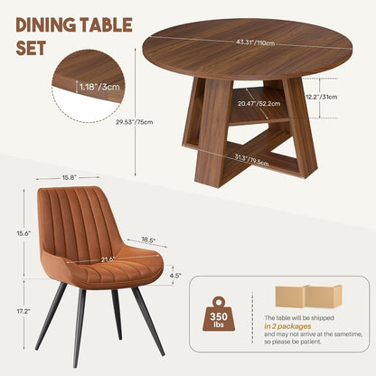 Miereirl Round Dining Table Set for 4, 43.31 Inch Round Kitchen Table and Chairs Set with Storage Shelf, Space Saving Dining Room Table Set, Modern Dining Set for Apartment, Kitchen, Dining Room