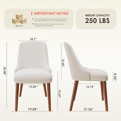 MALOL Upholstered Dining Chairs Set of 6, High-Back Dining Room Chair with Wood Legs, Padded Kitchen Chairs for Dining Room/Restaurant/Cafe, Beige