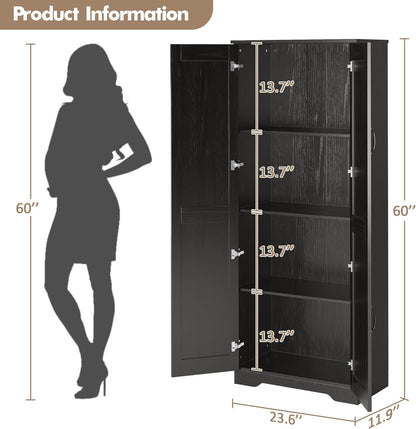 GarveeLife Tall Pantry Cabinet with Adjustable Shelves, 60" Freestanding Kitchen Pantry Storage Cabinet with Anti-Tip Device, MDF Cupboard for Kitchen, Bathroom, Living Room, Black