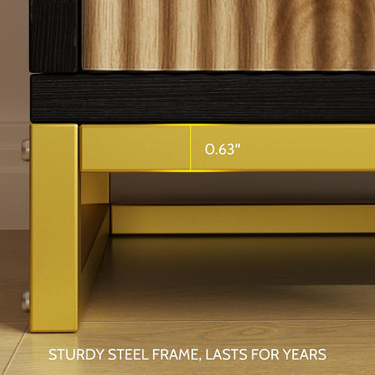 L-Shaped Shoe Storage Bench with Cushioned Seat & 2 Flip Drawer, 39'' Entryway Bench with Wave Door & Adjustable Shelves, Farmhouse Bench Cabinet for Entryway, Hallway (Natural & Black)