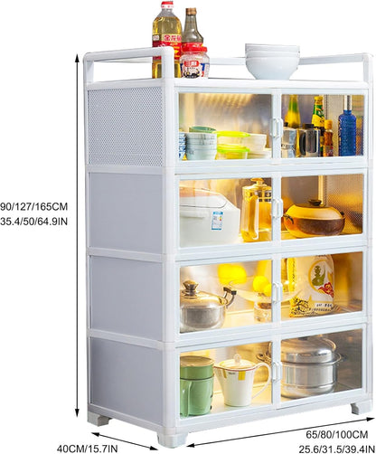 Kitchen Pantry Storage Cabinet, Freestanding Kitchen Storage Cabinet with Acrylic Door, Microwave Stand Tall Storage Pantry Cabinet, Kitchen Buffet Sideboard for Spices, Dishes, Pots, Pans(65*40*90cm/