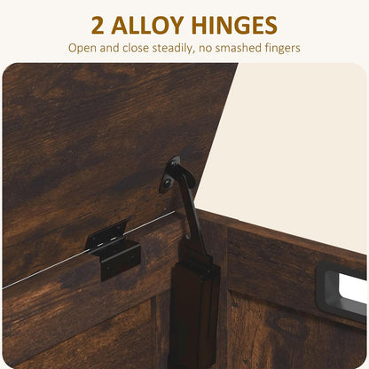 HOMCOM Storage Bench Cut-Out Handles 29.9" x 15.7" x 18.9" Rustic Brown | Storage Chest, 2 Safety Hinges, Modern Wooden Trunk, Living Room, Entryway