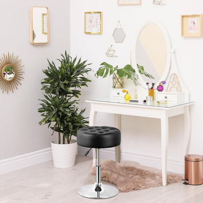 SUPER DEAL Vanity Stools for Makeup, Vanity Ottoman Chair with Adjustable Height and 360° Swivel for Makeup Room Bedroom Living Room, Black