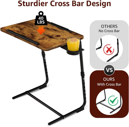Folding TV Tray Adjustable Dinner - Trays for Eating On Couch Wooden Tables Mate Stand Foldable Desk with Cup Holder Portable