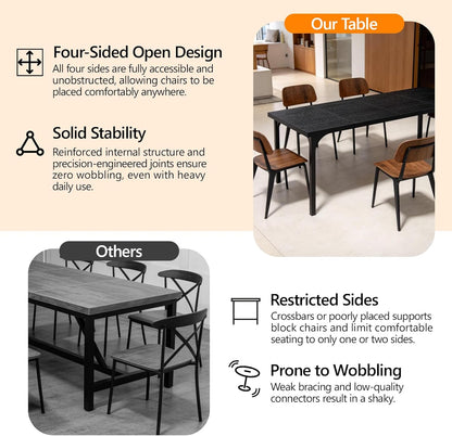 VINGLI Large Dining Table for 8, 70.8in Long Kitchen Table, Rectangular Dinner Table for Dining Room, Farmhouse Wood Kitchen Table for Family Home Office, Black