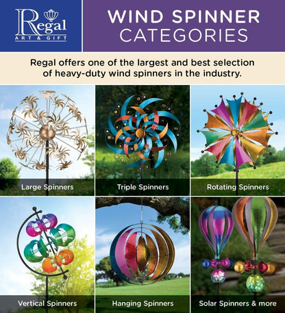 Regal Art & Gift Gyroscope Wind Spinner – Metal Yard Decorations Outdoor | Kinetic Garden Spinner for Lawn, Pathway, or Flower Bed | Weather-Resistant Outdoor Sculpture - 86 Inch