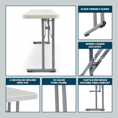 OEF Furnishings OEFBT-SEM1896 Commercial-Grade Premium Industrial Seminar Folding Table with Thick Blow-Molded Top and 16-Gauge Cantilever Steel Legs (Seminar, 18" × 96", Speckled Gray Top)