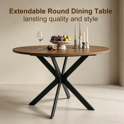 mikibama 54" Extendable Round Dining Table for 4-6, Modern Oval Kitchen Table with Metal Legs & Faux Wood Grain Top, Space Saving Expandable Dining Room Table for Small Space, Easy Assembly, Walnut