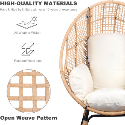 2 pcs Oversized Wicker Egg Chair Outdoor Indoor - Rattan Patio Egg Lounge Chairs with Cushion 500lbs Capacity for Living Room, Balcony, Backyard