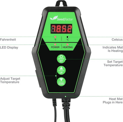Seedfactor Digital Heat Mat Thermostat Controller for Seed Germination, Reptiles and Brewing Breeding Incubation Greenhouse, 40-108°F, 8.3A 1000W FCC-Certified, UL-Listed