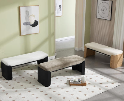 Shunzhi Modern Upholstered Entryway Bench for Bedroom 49” End of Bed Bench with Natural Wood Leg Window Ottoman Bench for Living Room/Bedroom/Hallway/Indoor, White Chenille