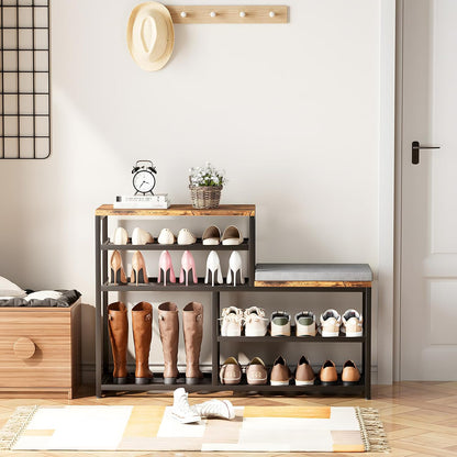Shoe Rack,Freestanding Hidden Shoe Storage Organizer for Entryway, Shoe Bench Shelves for High Boot with Seat Cushion,Wood Shoe Rack Cabinet for Front Door Entrance Closet, Hallway, 5 Tier,Brown