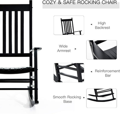 Outsunny Outdoor Rocking Chair High Density Wooden Rockers Black | Patio Rocking Chair, Smooth Curves, for Lawn Garden Porch, Supports Up to 350lbs