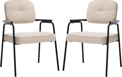 HENGJIANYI Accent Chair Dining Chair Set of 2, Chenille Upholstered Armchair Reading Side Chair, Comfy Living Room Chair with Black Metal Legs for Bedroom Waiting Room, Beige