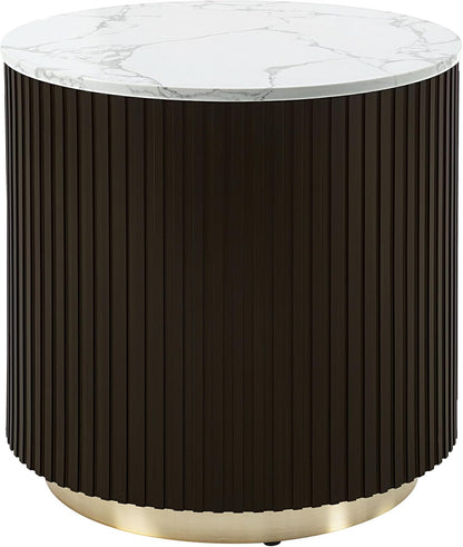 Acme Clayten Wood & Artificial Marble End Table in White & Espresso