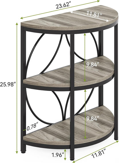 LITTLE TREE Half Moon End Table, Half Round Side Table for Living Room, 3-Tier Half Circle Night Stand for Bedroom, Grey Small Wood Accent Table for Couch, Sofa, Bed