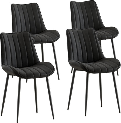 VECELO Dining Chairs Set of 4, Velvet Fabric & Metal Frame, Mordern Style for Kitchen, Living Room,Offcie, Black