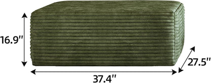 37.4 Inch Oversized Ottoman for Couch, Corduroy Upholstered Footrest with Compressed Memory Foam, Modular Sectional Cloud Pouf, No Assembly Required, DIY Combination, Green
