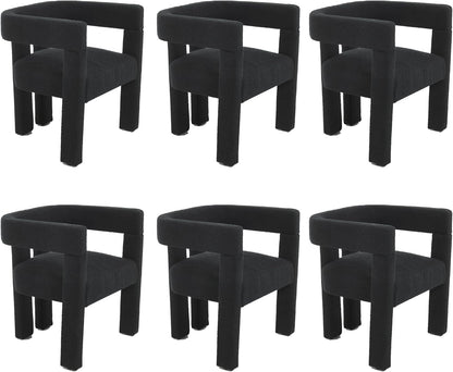 Boucle Barrel Side Chairs Set of 6, Modern Designed Upholstered Comfy Sherpa Fabric Accent Kitchen/Dining Chair, Kitchen Armchair for Living Room Dining Room Bedroom (Black, Set of 6)