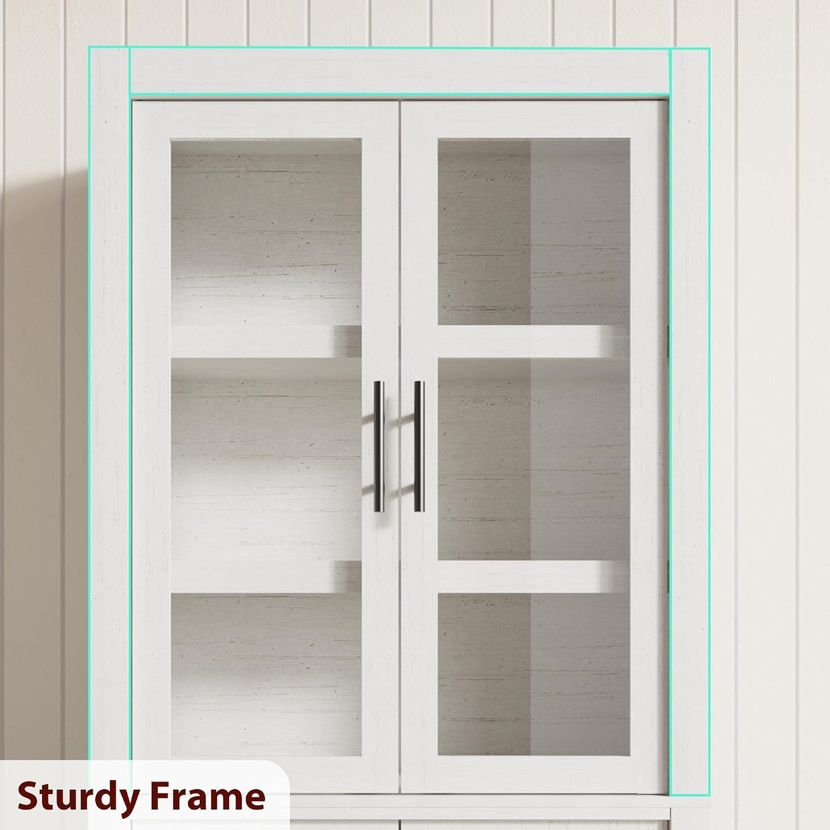 Farmhouse Kitchen Pantry Storage Cabinet, 70.5" Tall Wood Cupboard with 4 Doors and Adjustable Shelves, Rustic White Freestanding Organizer for Kitchen, Dining Room, White