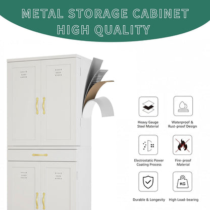 YITAHOME 71" Metal Kitchen Pantry Storage Cabinet with 4 Doors, 4 Adjustable Shelves, 1 Drawer and 8 Door Racks, Tall Freestanding Steel Cupboard for Home Kitchen Living Dining Room, White