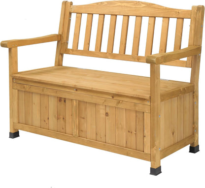 44 inch Outdoor Storage Bench, All-Weather Deck Box Bench with Backrest Armrest, Storage Seating Box for Outdoor, Pool Storage and Garden Tools - Brown