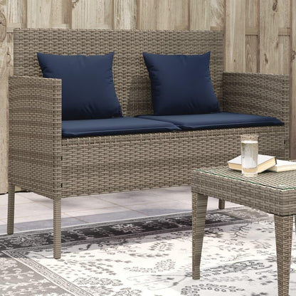 Gray Poly Rattan Patio Storage Bench with Cushion, Outdoor Seat with Waterproof Bag for Cushions and Towels
