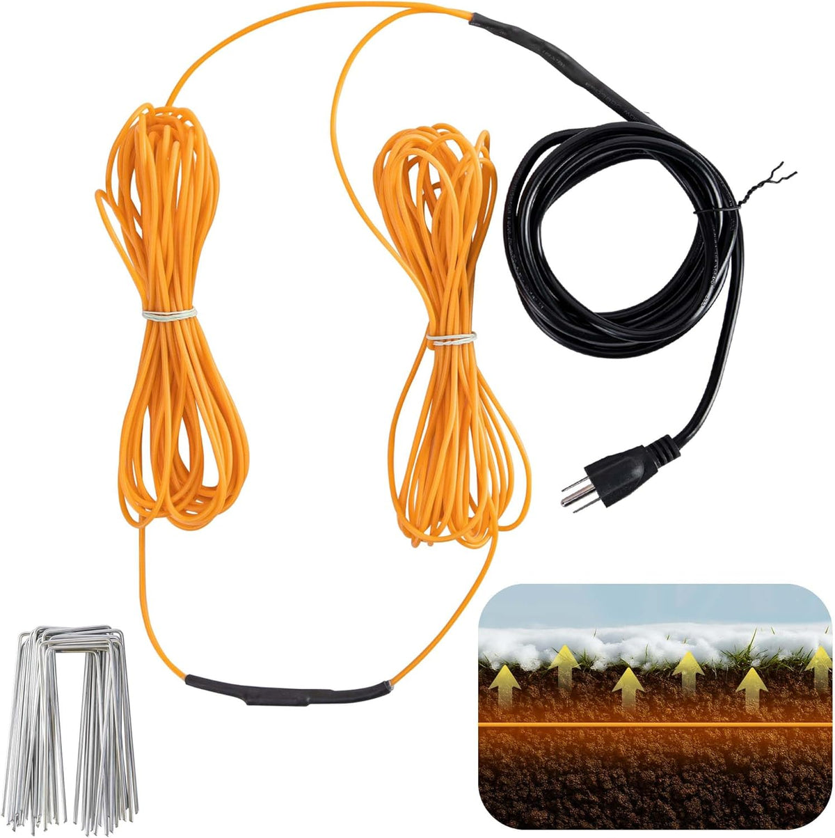 Adnee 59Ft Thermostatic Soil Heating Cable,Rubber Heating Warming Cable with Thermostat and Ground Stakes,Plant Soil Heater Cable for Cold Frame,Graden,Greenhouse Seed Grow