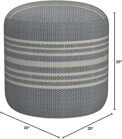 LR Home Simple Stripe Indoor Outdoor Pouf, Blue/White/Pink/Black, 20" x 20" x 20"