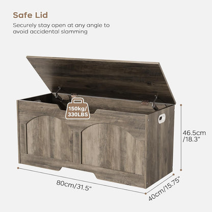 Storage Chest, 31.5" Retro Wooden Storage Trunk Bench with 2 Safety Hinges, Entryway Bench, U-Shaped Opening, Easy Assembly, 31.5" x 15.7" x 18.3" Storage Chest Box Organizer Bench, Light Greige
