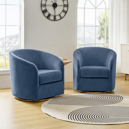 HULALA HOME Swivel Accent Chair with Gold Metal Base, Set of 2 Contemporary Velvet Curved Swivel Barrel Chair, Upholstered Club Armchair, Leisure Single Sofa for Living Room, Bedroom(Slate-Blue)