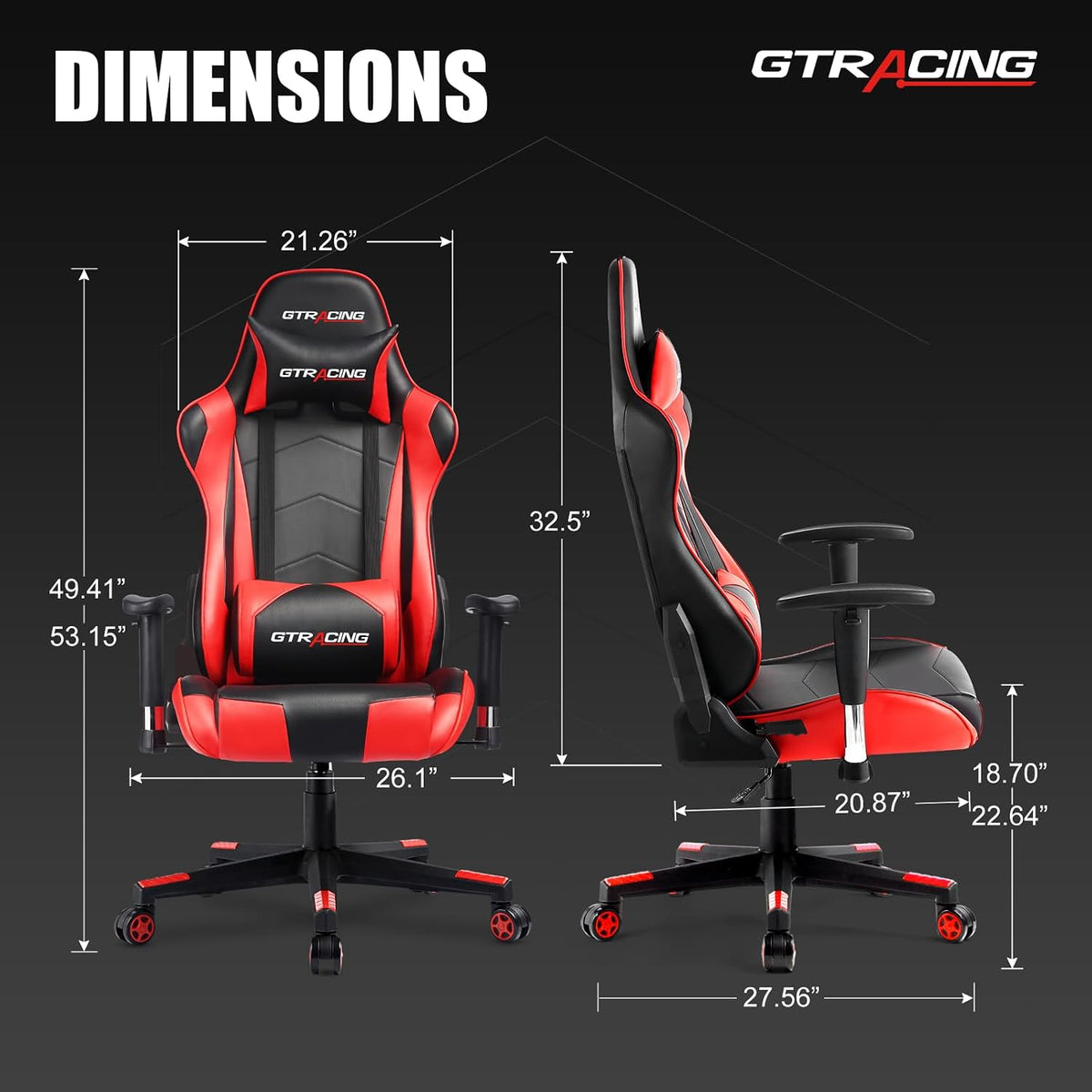GTRACING Gaming Chair Racing Office Computer Ergonomic Video Game Chair Backrest and Seat Height Adjustable Swivel Recliner with Headrest and Lumbar Pillow Esports Chair (Red)